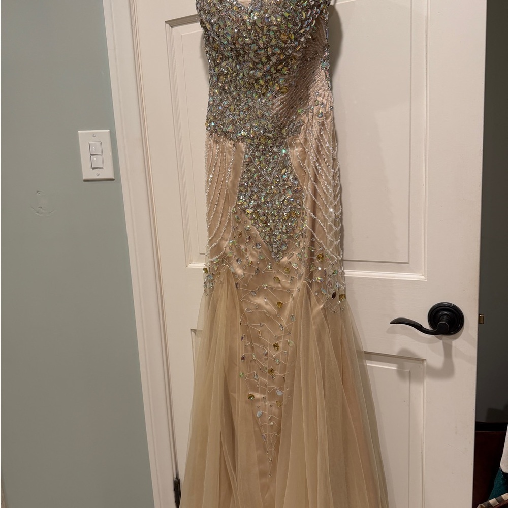 Stunning Strapless Beaded Rhinestone Mermaid Evening Gown - Picture 12 of 15